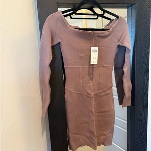Abercrombie & Fitch Pink Bodycon Dress Square Neck Long Sleeve